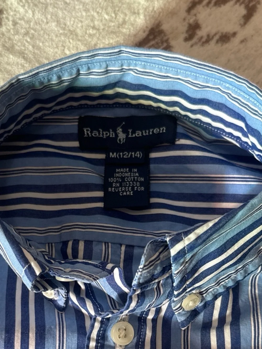 Ralph Lauren Boys (12/14) Navy & Light Blue Multi-Stripe Button-Down Shirt